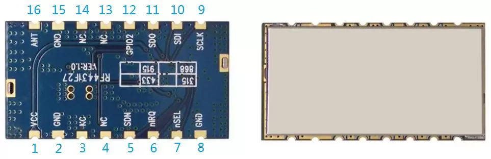 Definição de pinos do módulo transmissor e receptor RF de 500 mW RF4432F27