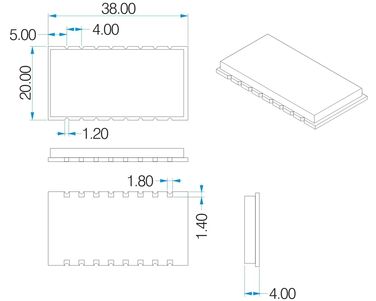 Dimensões mecânicas do módulo RF Si4463 RF4463F30 de 1W