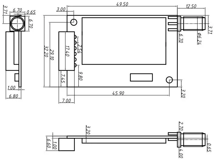 Dimensões mecânicas do módulo UART LoRa sem fio LoRaStar611