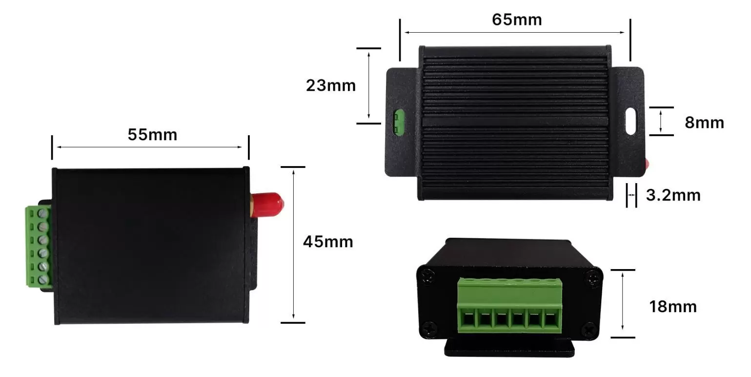 Dimensões mecânicas do modem UART LoRa sem fio LoRa6200II