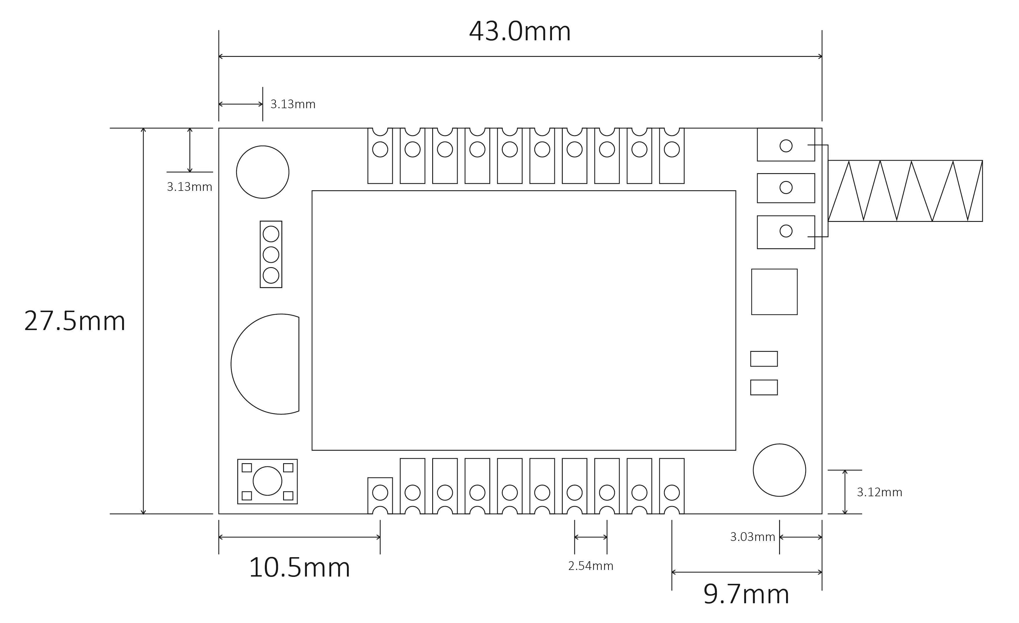 Dimensões mecânicas do nó de monitoramento de sensor de temperatura e umidade IoT IOT-THS010