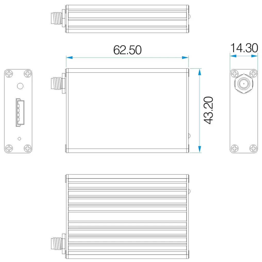 Dimensões mecânicas do modem RF SV653