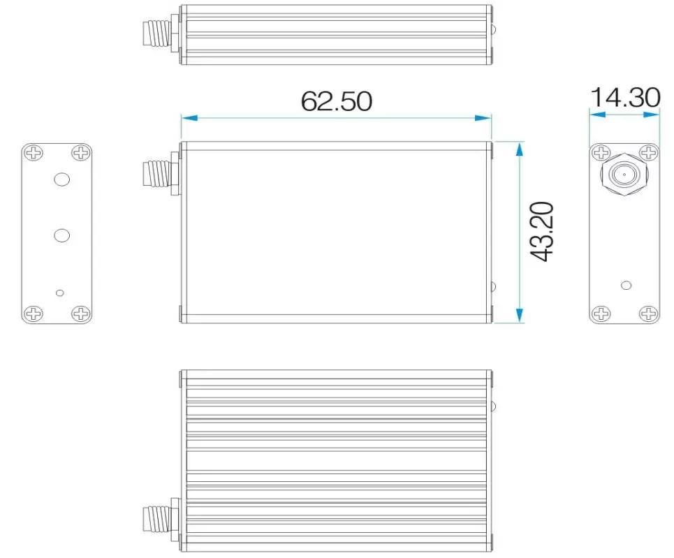Dimensões mecânicas do modem RF SV654