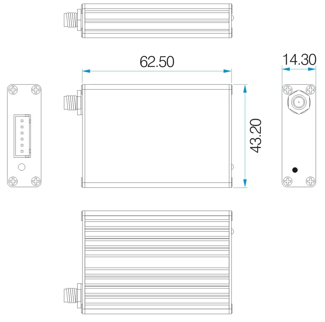 Dimensões mecânicas dos módulos sem fio RF Uart da Mesh Network SV612/652/6202