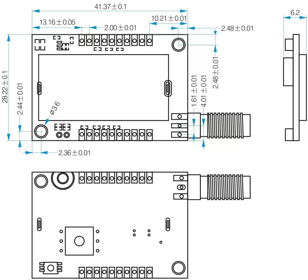 Dimensões mecânicas do módulo walkie talkie miniatura completo de 1,5 W SA828