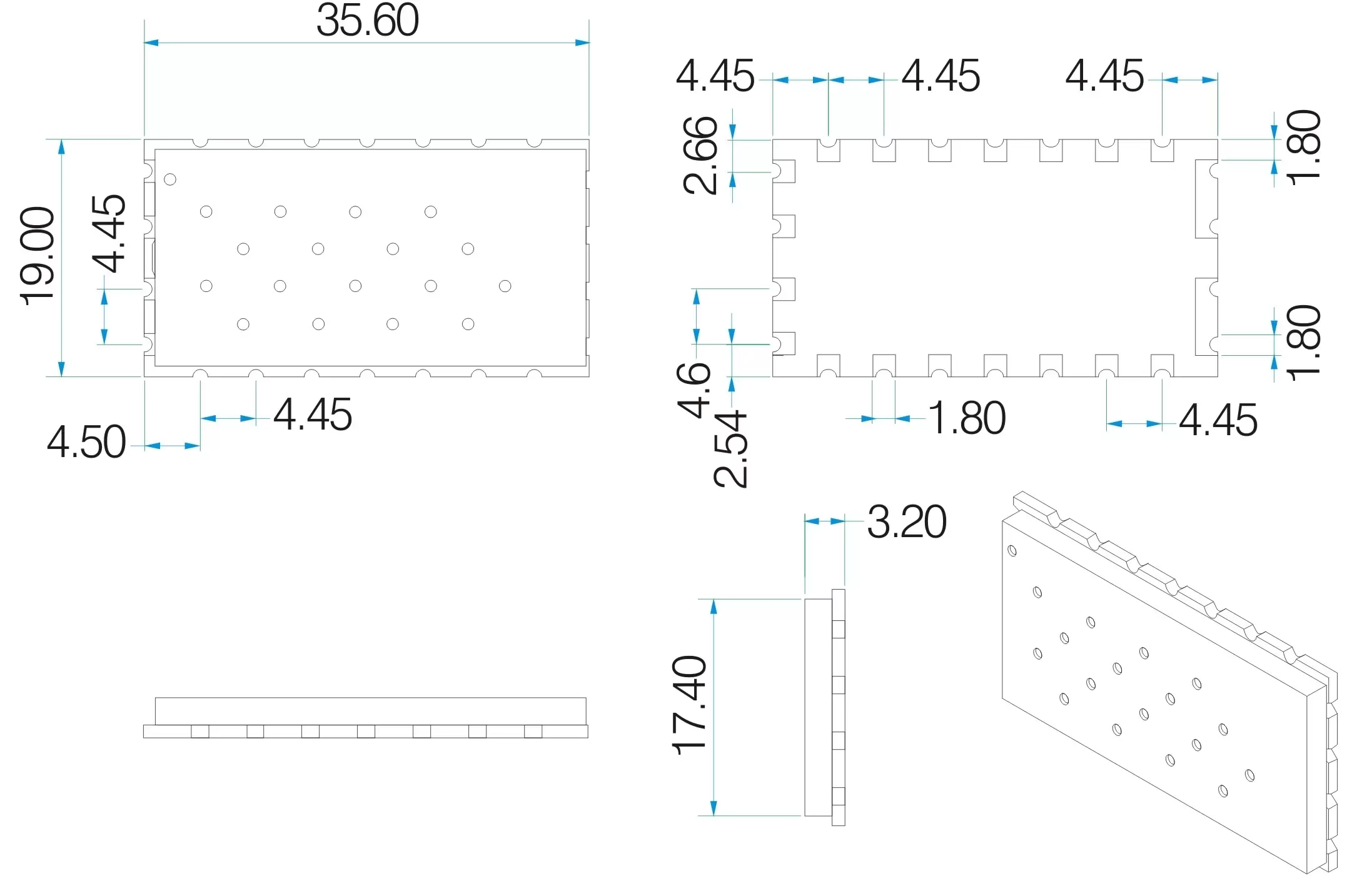 Dimensões mecânicas do módulo sem fio SA818S.