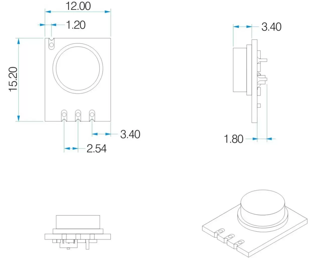 Dimensões mecânicas do módulo transmissor ASK STX882