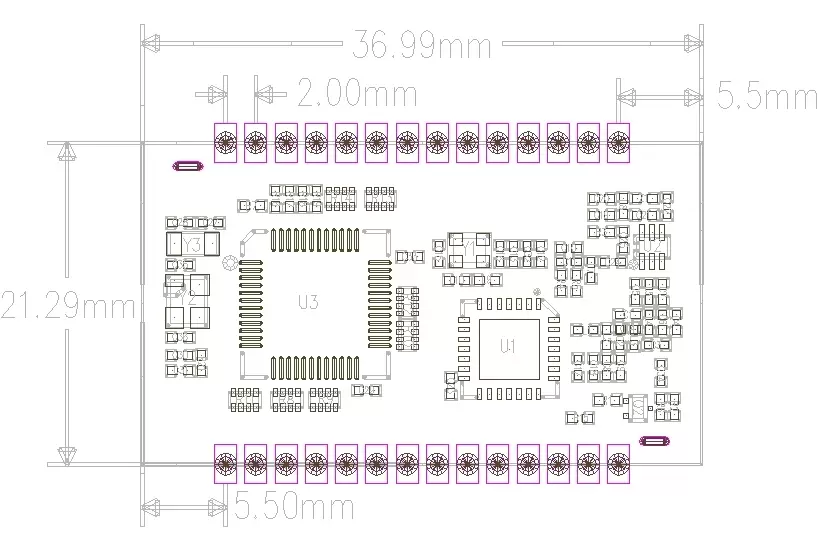 Dimensões mecânicas do módulo de nó LoRaWAN LN610-X1