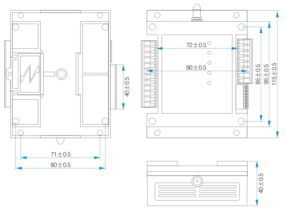 Dimensões mecânicas do módulo de controle do interruptor SK109