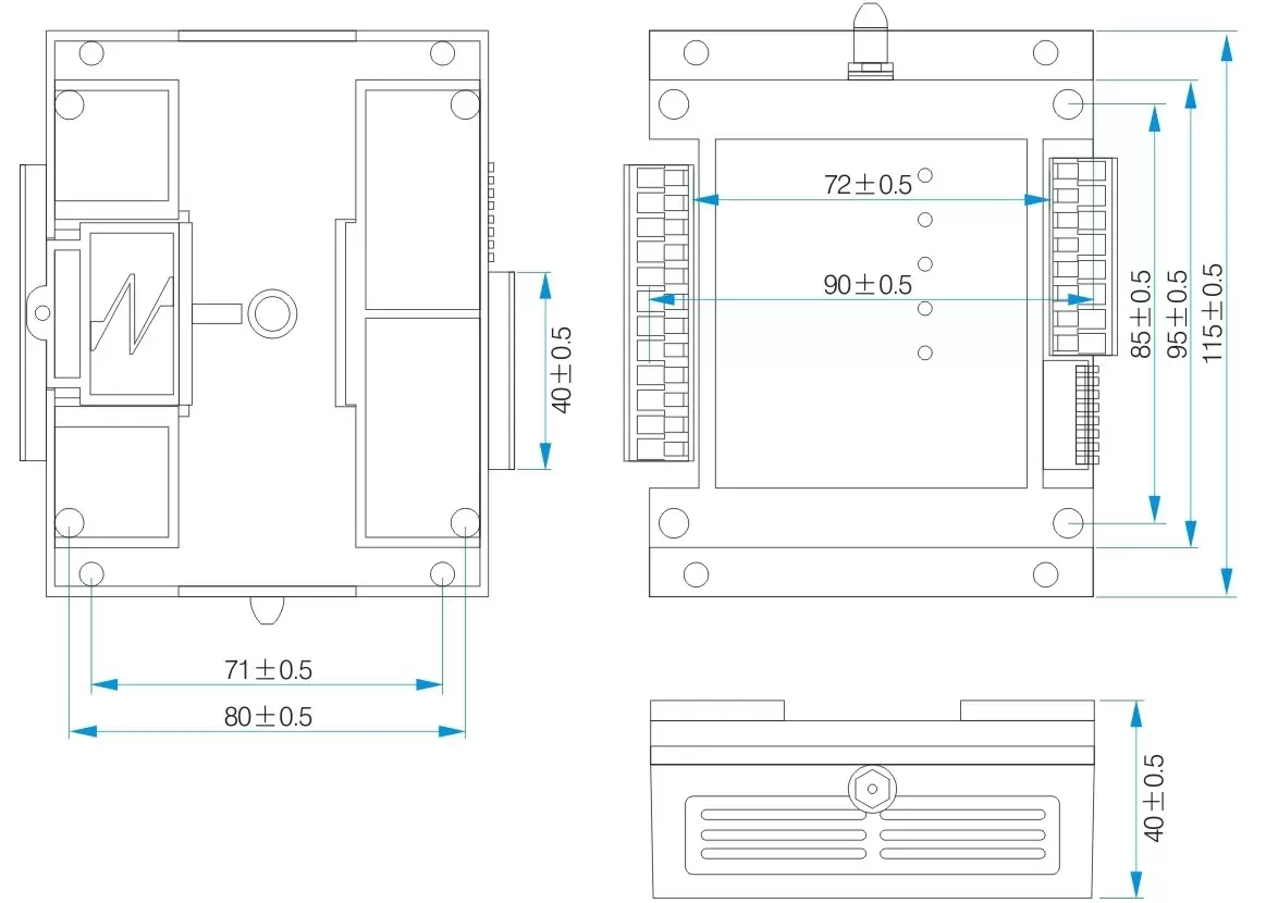 Dimensões mecânicas do módulo de controle do interruptor SK108U