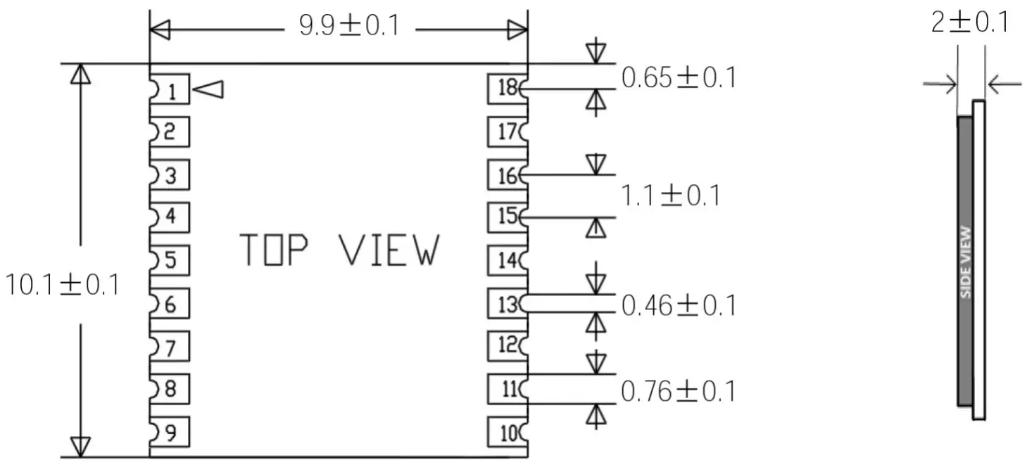 Dimensões mecânicas do módulo GPS GPS01-ZK