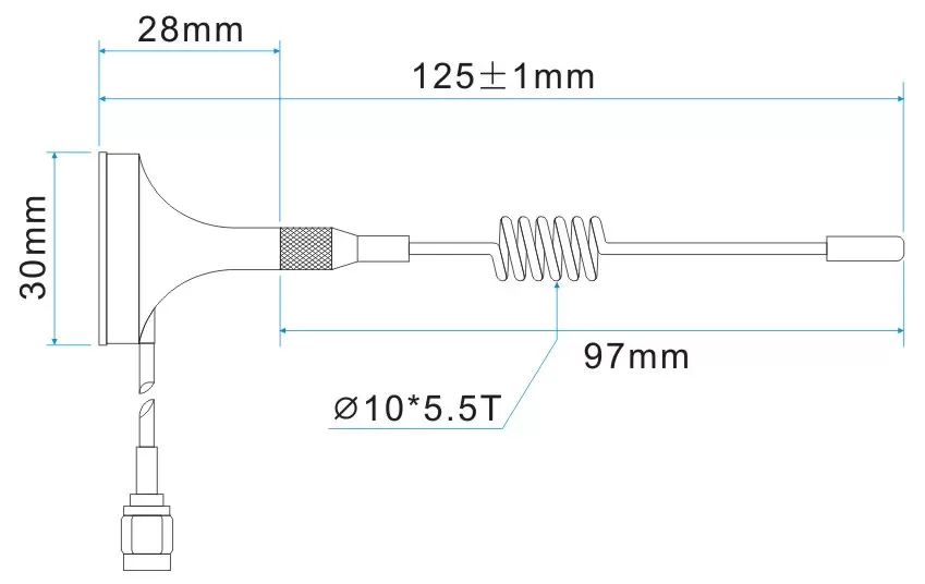 Dimensões da antena de sucção pequena de alto ganho de 433 MHz SW433-XPXM