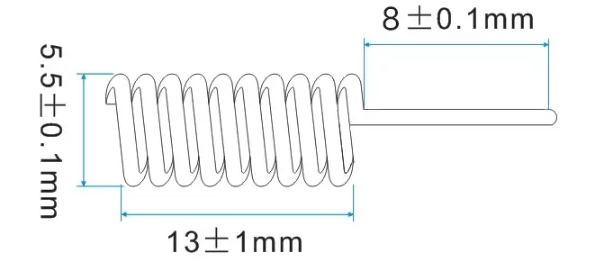 Dimensões da antena de mola de cobre de 868 MHz SW868-TH13Z