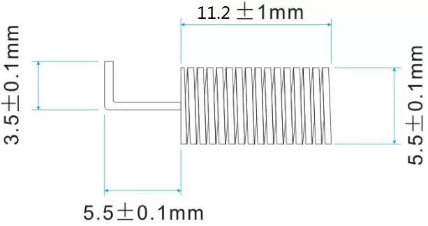 Dimensões da antena de mola de 490 MHz SW490-TH10