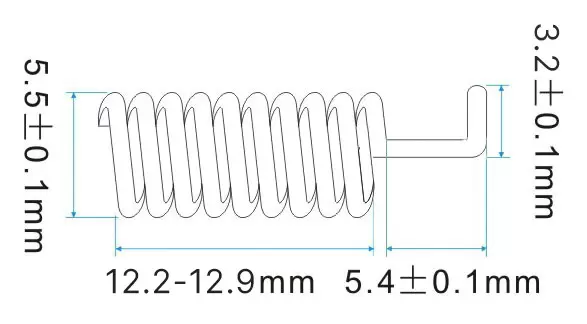Dimensões da antena de mola de 915 MHz SW915-TH12