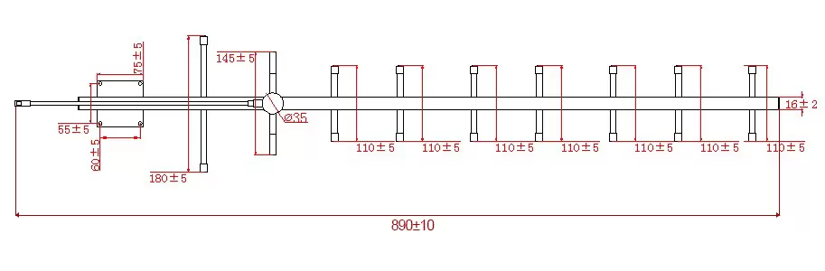 Tamanhos da antena Yagi SW915-BM-11DB