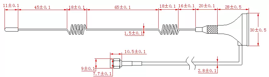 Tamanhos da antena de alto ganho SW2400-XPXM