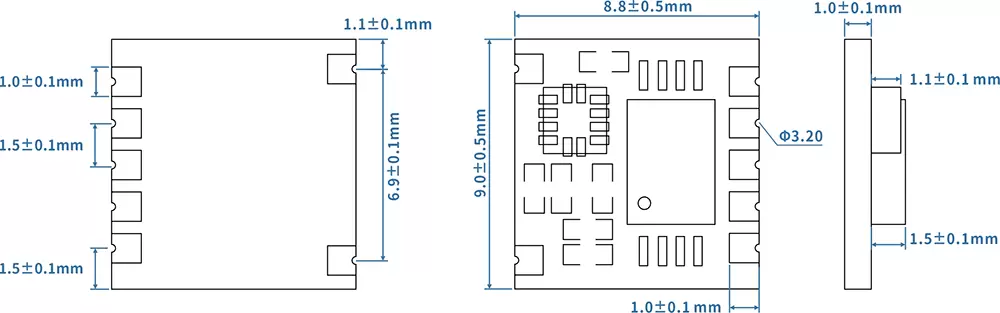 Dimensões do módulo pedômetro 3D STP201M