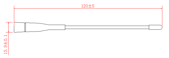 Dimensões da antena em forma de haste SW868-ZB120