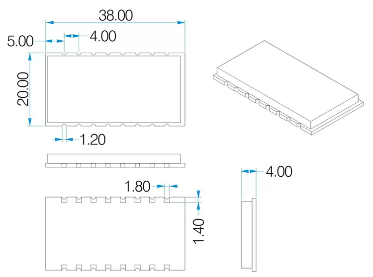 Dimensões mecânicas do módulo RF LoRa LoRa600Pro