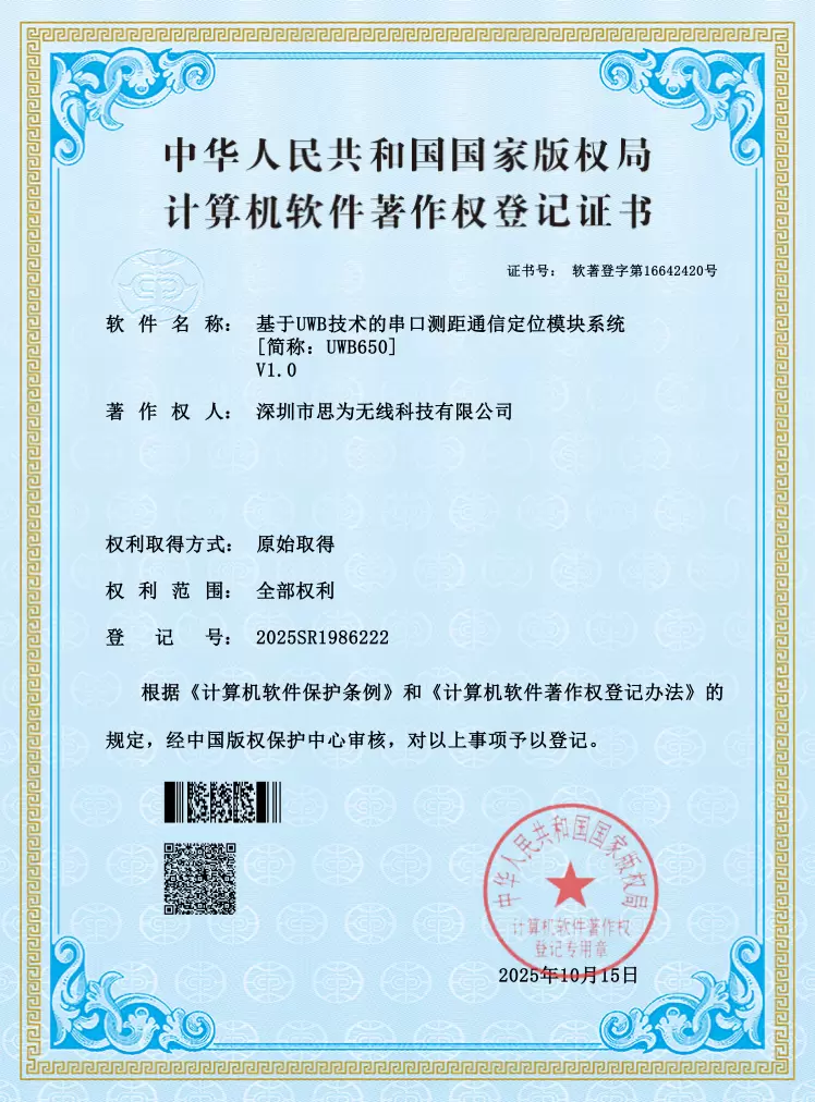 Certificado oficial de direitos autorais do software "Serial Port Communication and Positioning Module System V1.0" da NiceRF.